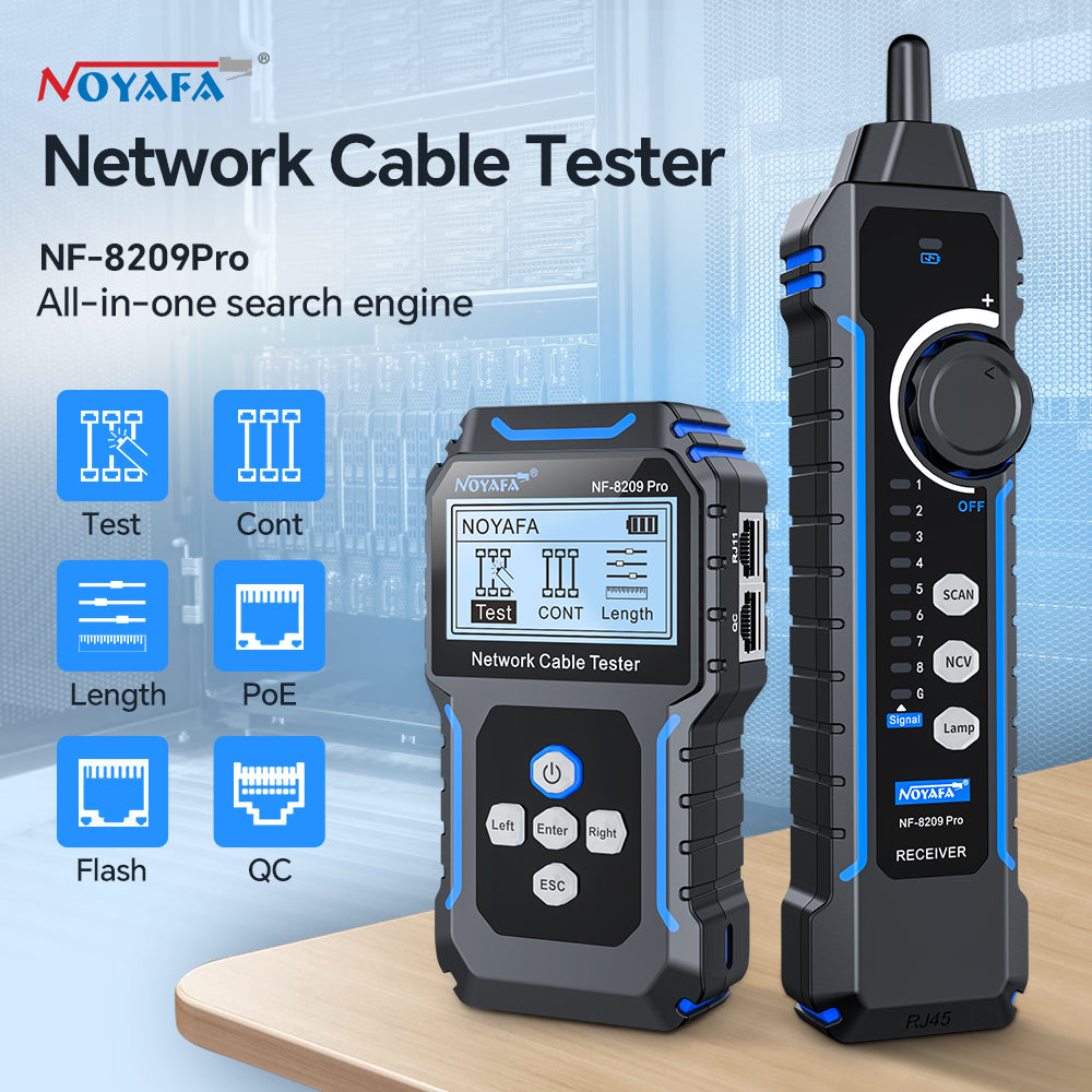 NOYAFA NF-8209 Pro Network Cable Toner & Probe Kit with Integrated Trace & Wire Mapping Receiver, Anti-interference Cable Locating, Cable Fault Testing, Length Testing, PoE, Port Flash, Crimp Testing for Network Installation & Maintenance