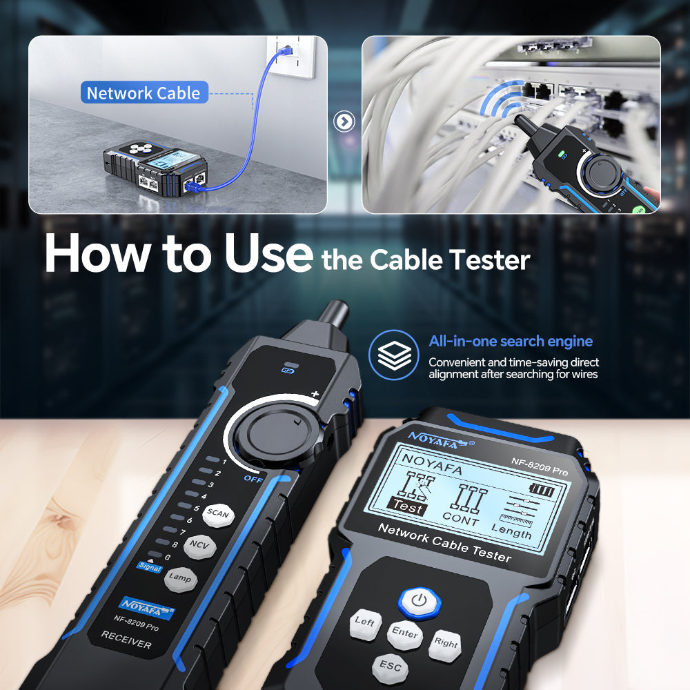 NOYAFA NF-8209 Pro Network Cable Toner & Probe Kit with Integrated Trace & Wire Mapping Receiver, Anti-interference Cable Locating, Cable Fault Testing, Length Testing, PoE, Port Flash, Crimp Testing for Network Installation & Maintenance