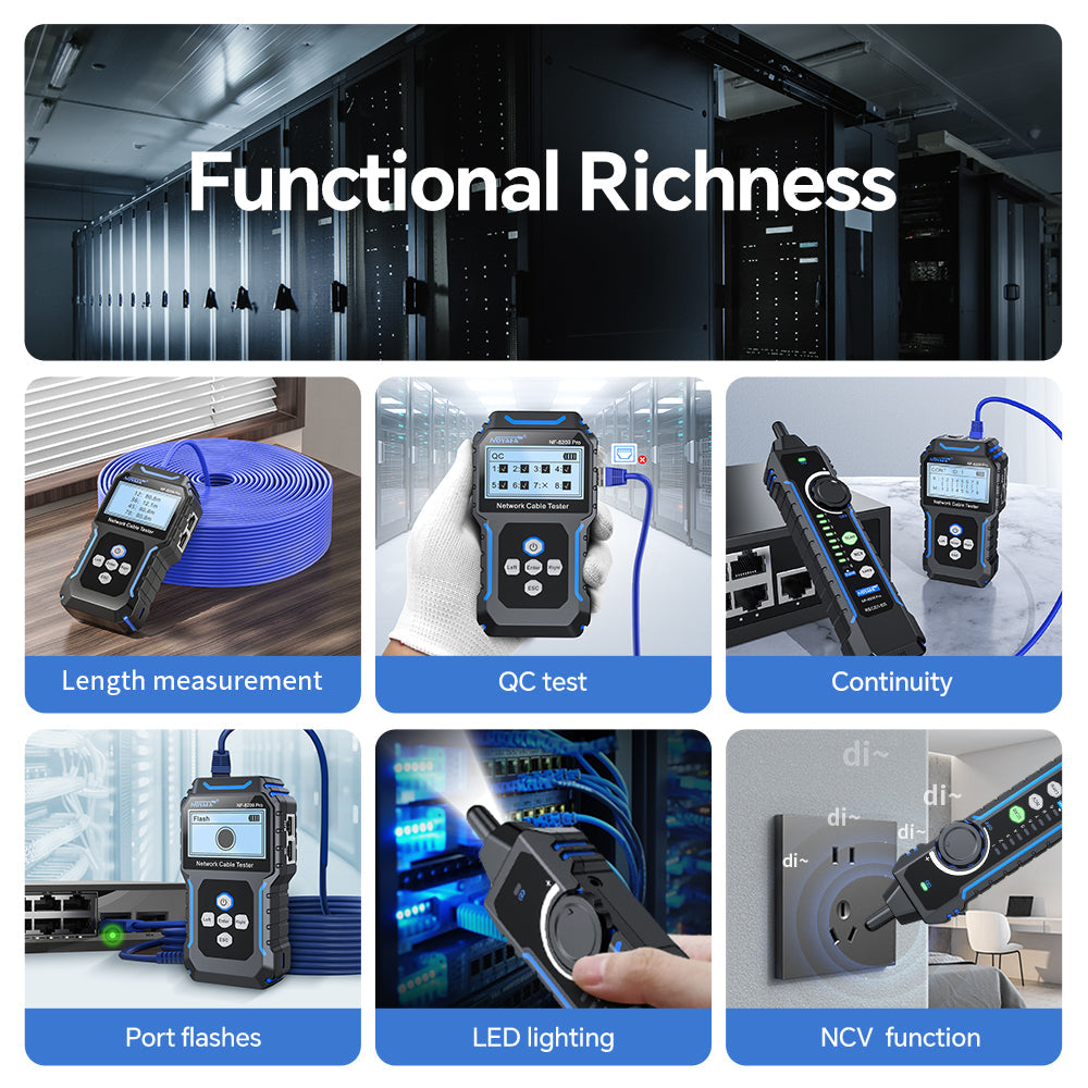 NOYAFA NF-8209 Pro Network Cable Toner & Probe Kit with Integrated Trace & Wire Mapping Receiver, Anti-interference Cable Locating, Cable Fault Testing, Length Testing, PoE, Port Flash, Crimp Testing for Network Installation & Maintenance