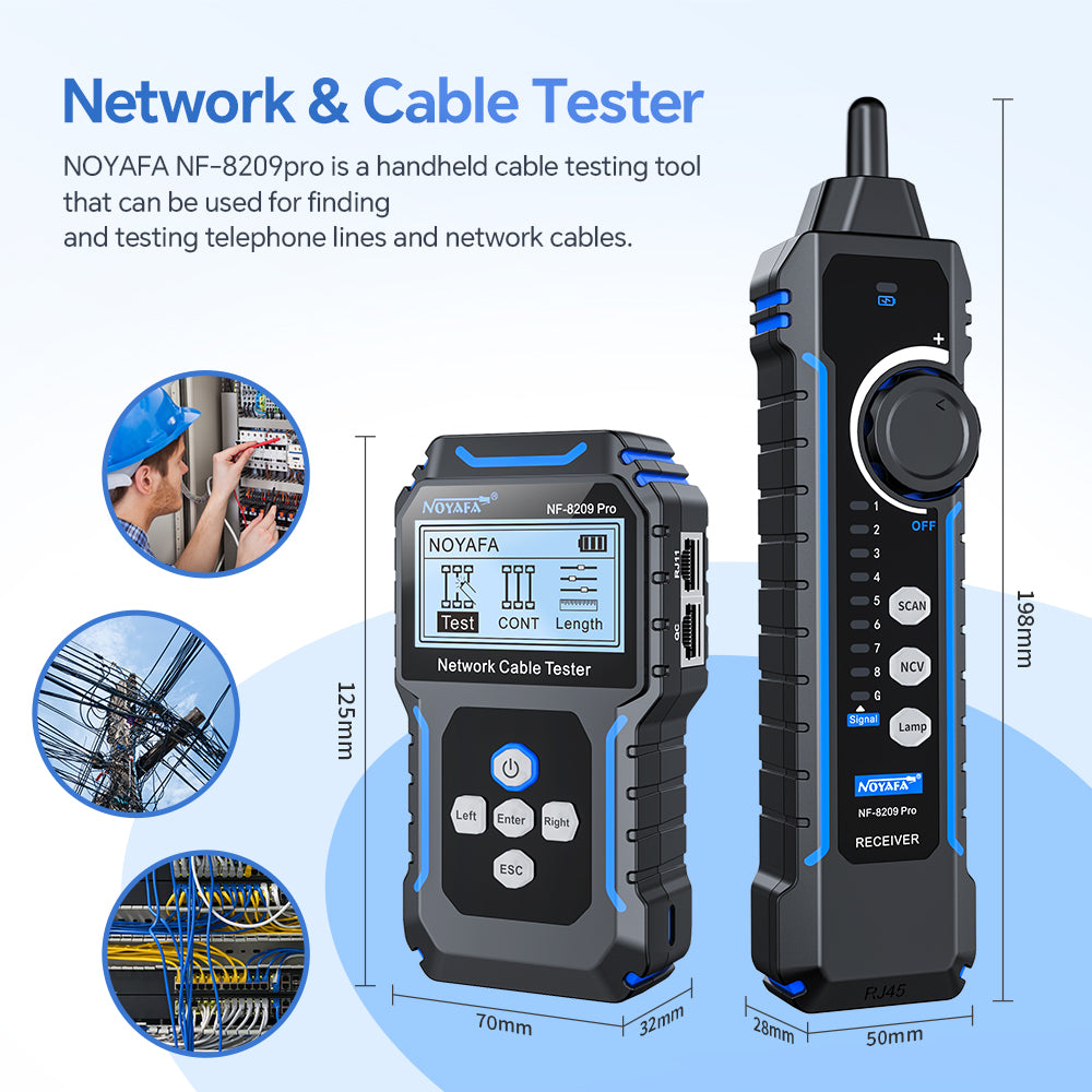 NOYAFA NF-8209 Pro Network Cable Toner & Probe Kit with Integrated Trace & Wire Mapping Receiver, Anti-interference Cable Locating, Cable Fault Testing, Length Testing, PoE, Port Flash, Crimp Testing for Network Installation & Maintenance