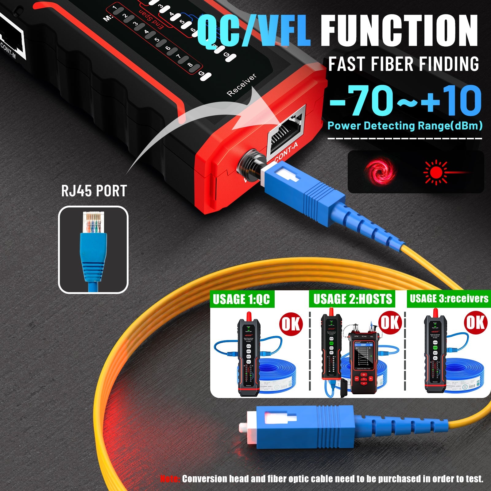 NOYAFA NF-859GT 10-in-1 Multifunction Network Cable Tester with Alignment Test, Wire Detection, Port Blinking, Cable Length Test, PoE Test, Crimping Test, OPM & VFL for Ethernet & Fiber Installation, Maintenance, Troubleshooting, and Structured Cabling