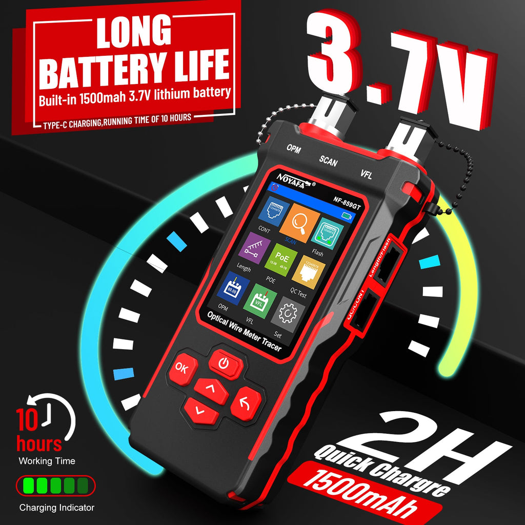 NOYAFA NF-859GT 10-in-1 Multifunction Network Cable Tester with Alignment Test, Wire Detection, Port Blinking, Cable Length Test, PoE Test, Crimping Test, OPM & VFL for Ethernet & Fiber Installation, Maintenance, Troubleshooting, and Structured Cabling