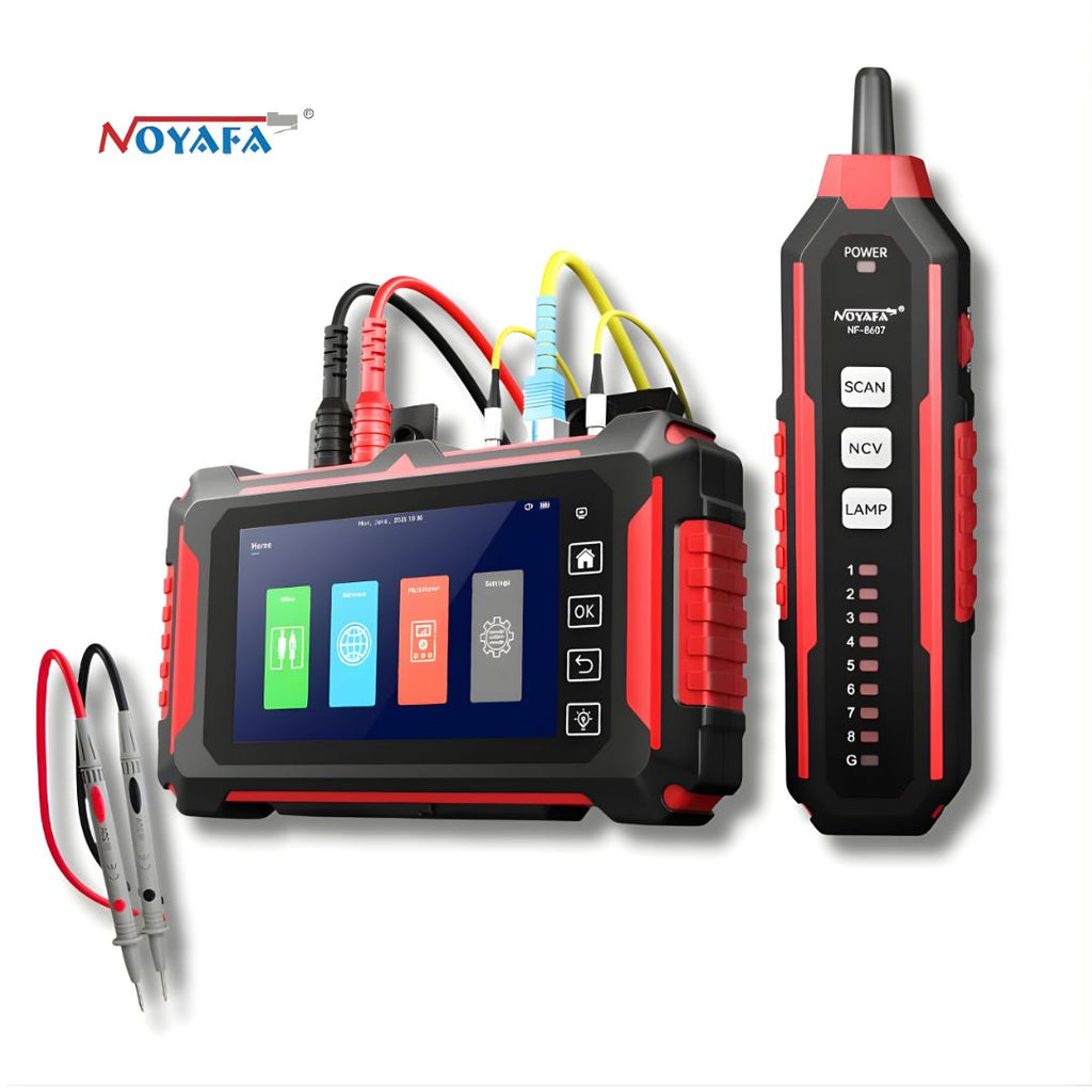 NOYAFA NF-859GT 10-in-1 Multifunction Network Cable Tester with Alignment Test, Wire Detection, Port Blinking, Cable Length Test, PoE Test, Crimping Test, OPM & VFL for Ethernet & Fiber Installation, Maintenance, Troubleshooting, and Structured Cabling